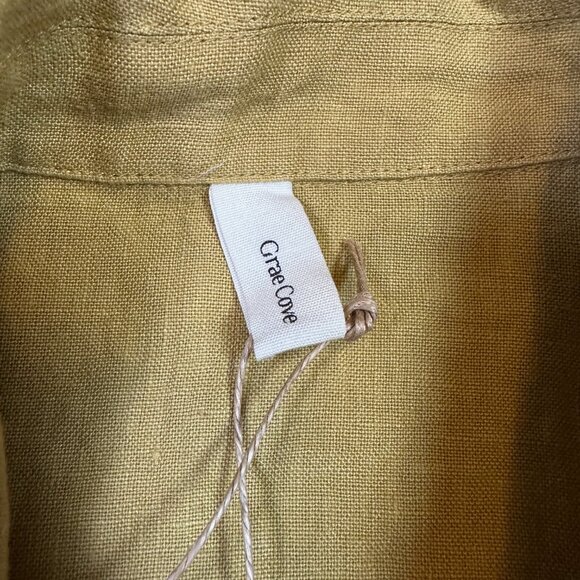 Grae Cove NWT Gwyneth Linen Natural Yellow Midi Wrap Belted Dress Women's Large - Picture 4 of 6